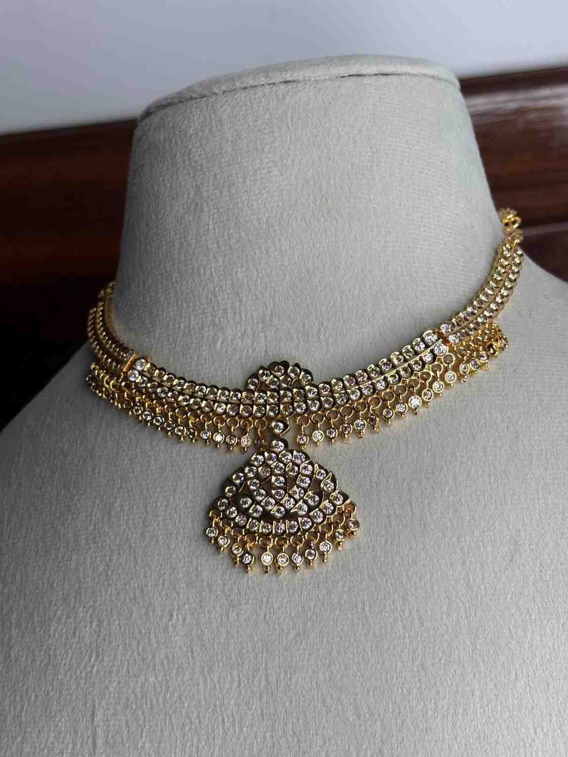 N0273 Micro Plated 80's Attigai Necklace white AD Stone