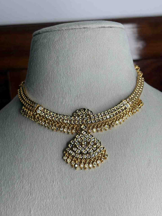 N0273 Micro Plated 80's Attigai Necklace white AD Stone
