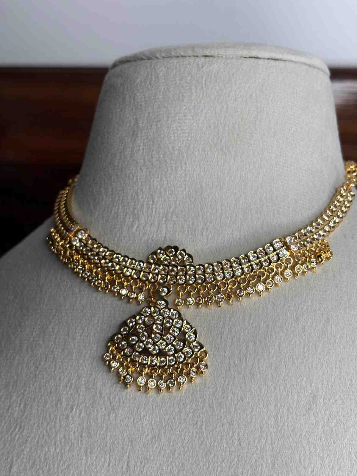 N0273 Micro Plated 80's Attigai Necklace white AD Stone