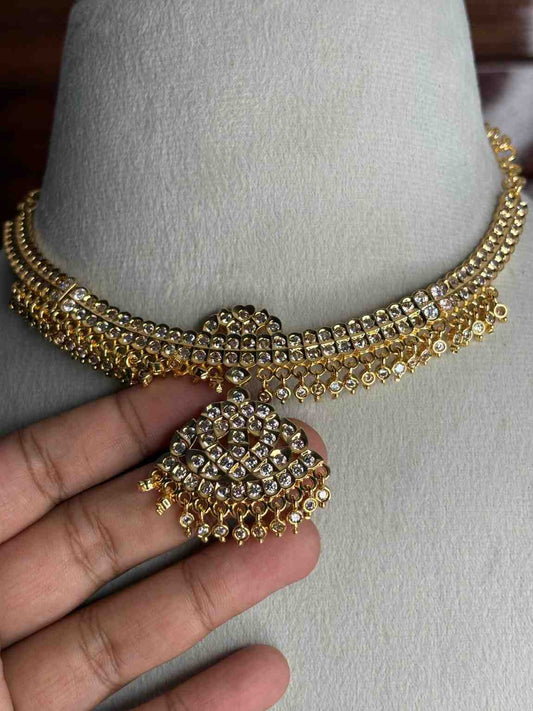 N0273 Micro Plated 80's Attigai Necklace white AD Stone