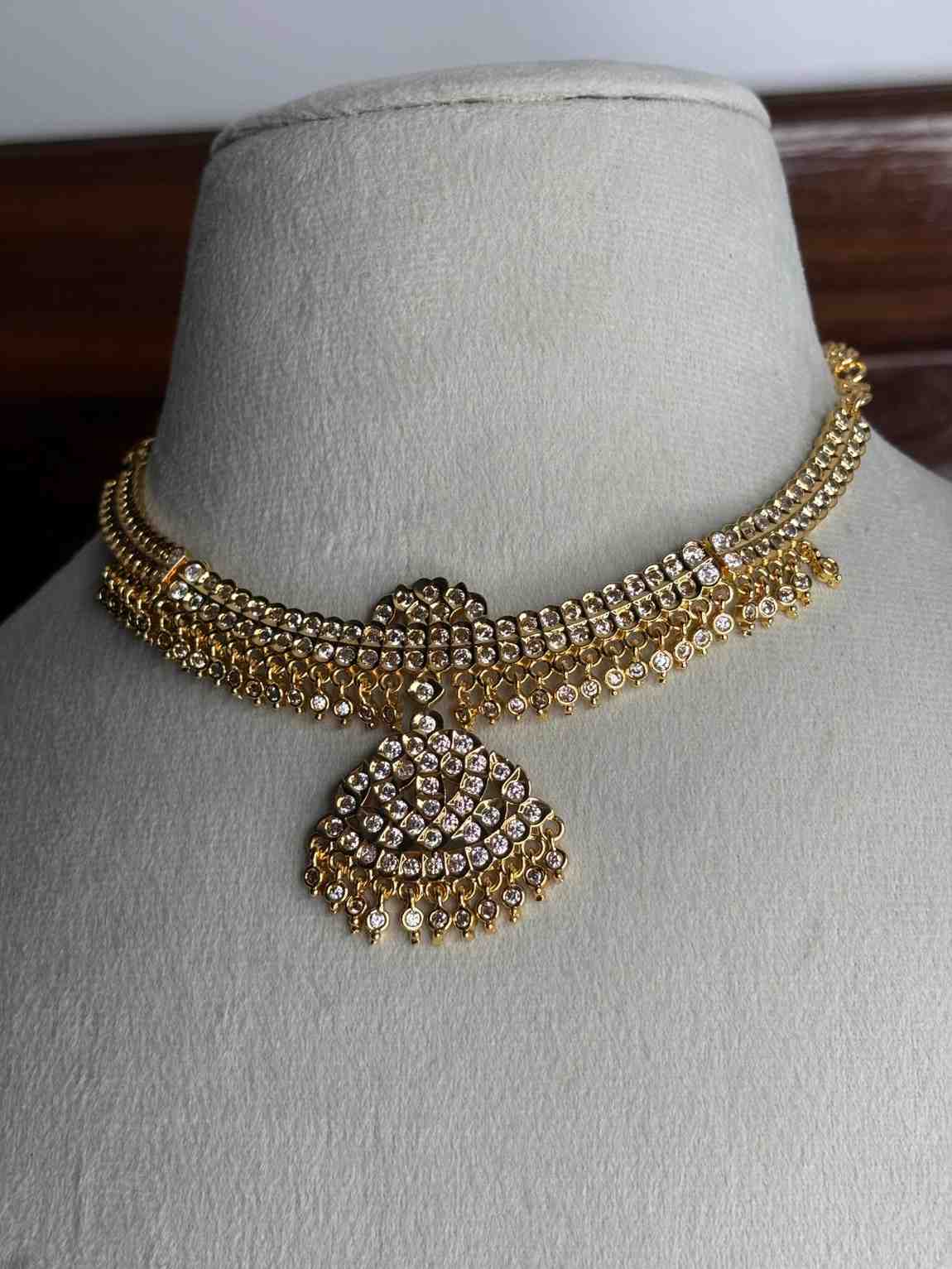 N0273 Micro Plated 80's Attigai Necklace white AD Stone