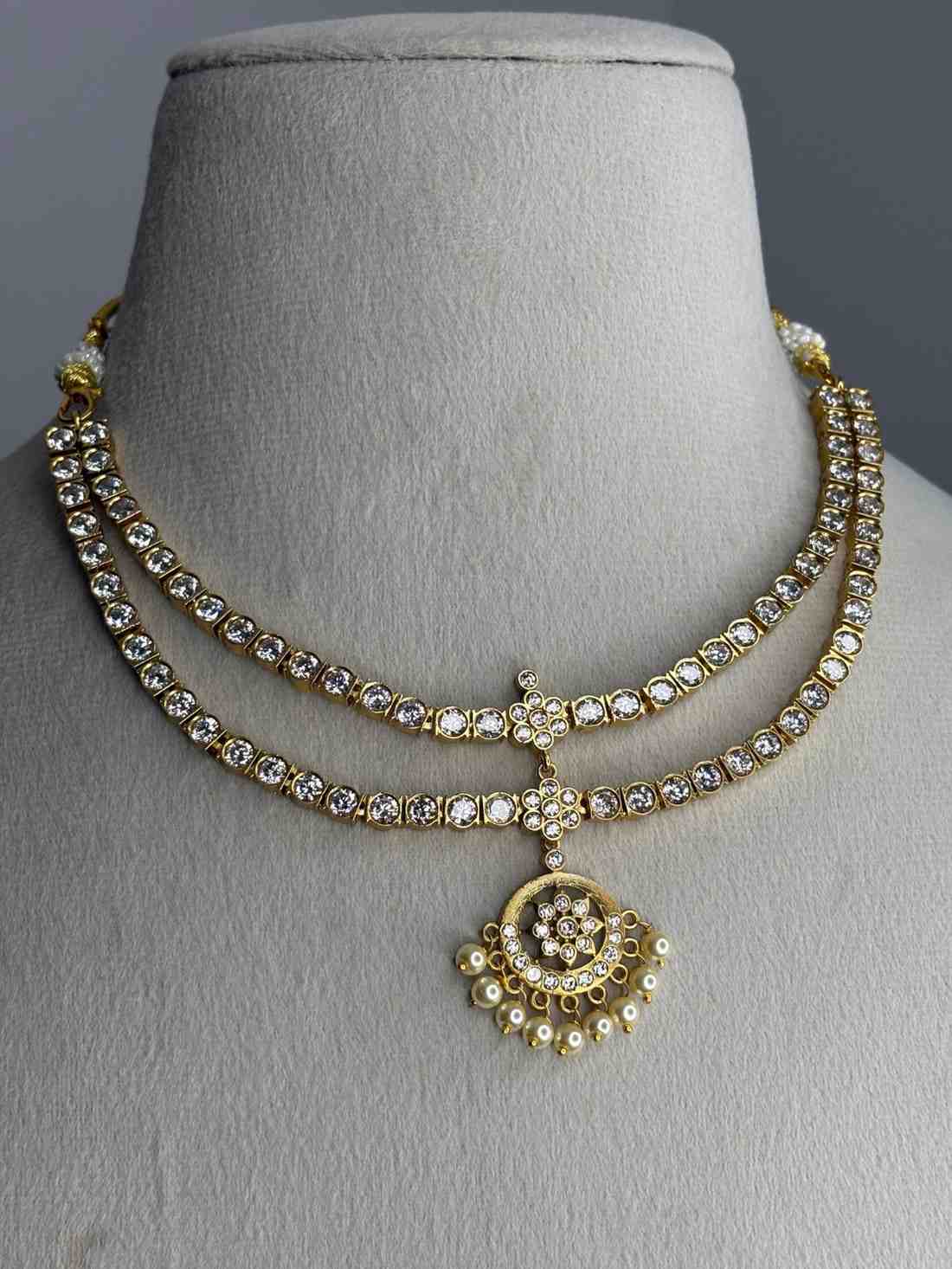 N0276 Double Layer AD White Stone Necklace