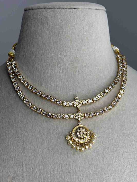 N0276 Double Layer AD White Stone Necklace
