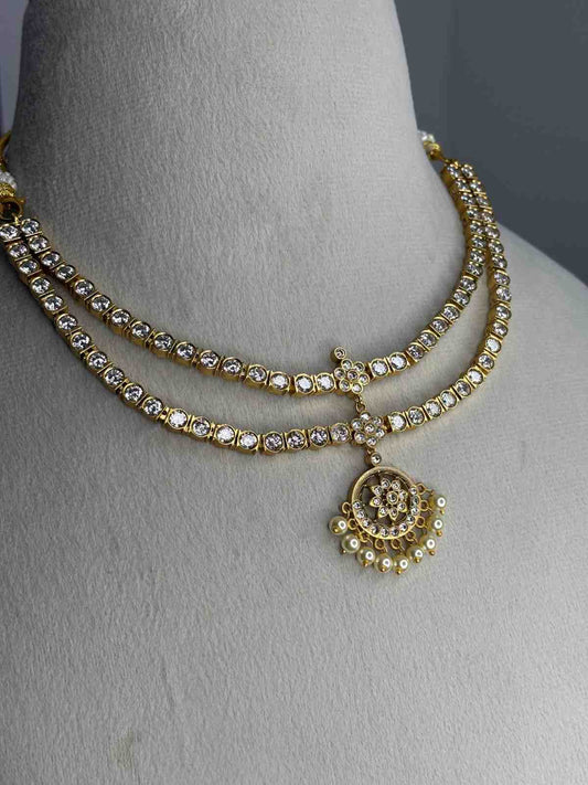 N0276 Double Layer AD White Stone Necklace