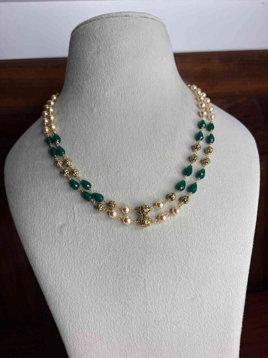 H0029 Premium 2 layer Pearl Chain with Green Crystal
