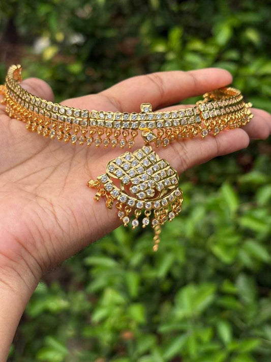 N0141  Premium Micro Plated 80's White AD Stone Attigai chocker