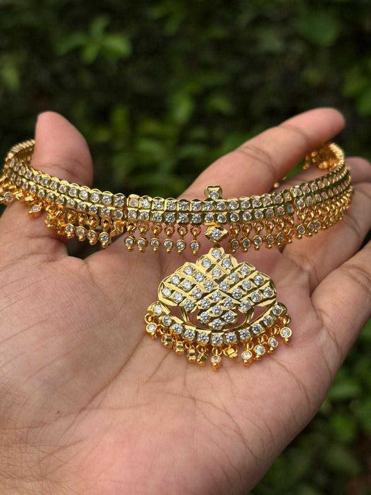 N0141  Premium Micro Plated 80's White AD Stone Attigai chocker