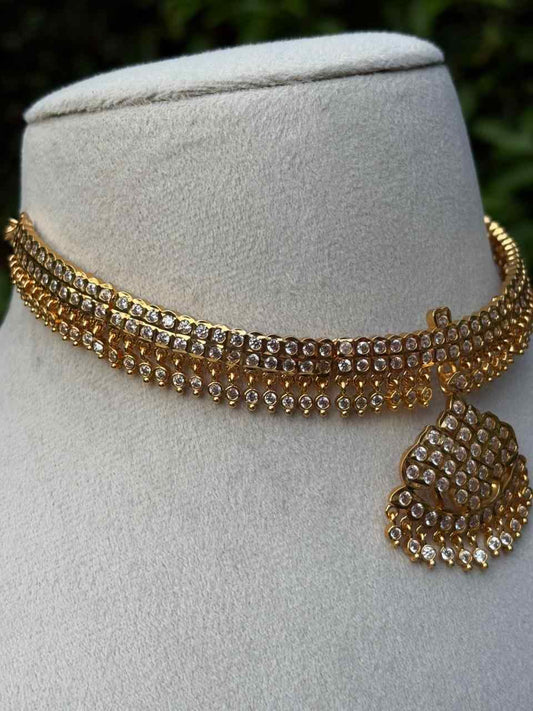 N0141  Premium Micro Plated 80's White AD Stone Attigai chocker