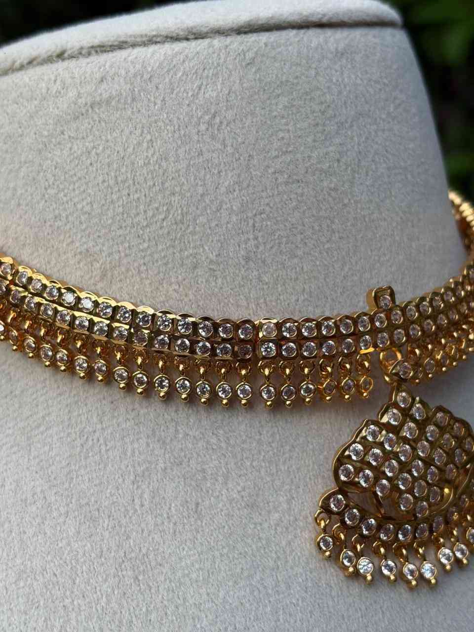 N0141  Premium Micro Plated 80's White AD Stone Attigai chocker