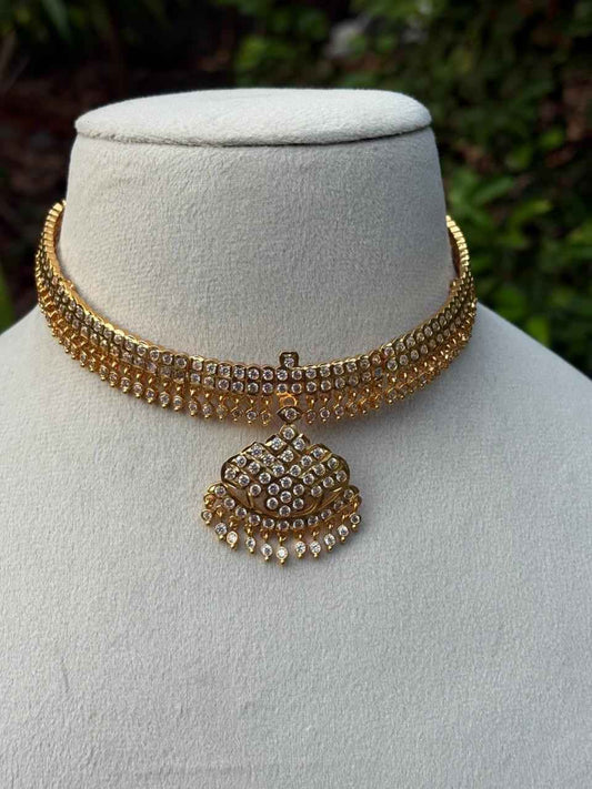 N0141  Premium Micro Plated 80's White AD Stone Attigai chocker