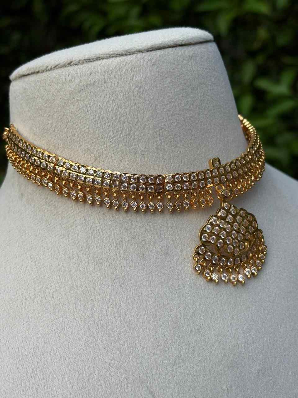 N0141  Premium Micro Plated 80's White AD Stone Attigai chocker