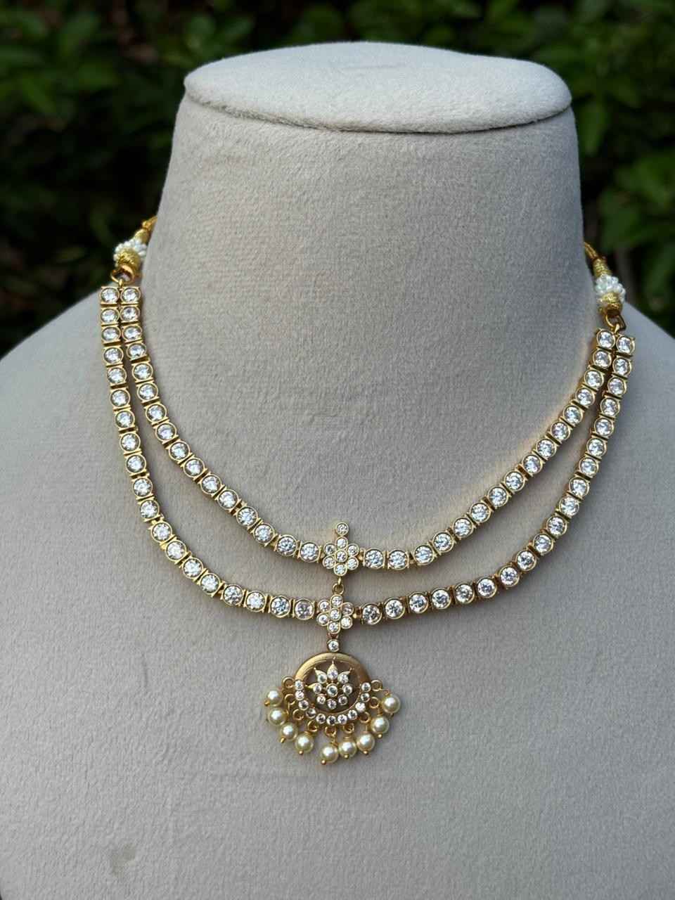 N0276 Double Layer AD White Stone Necklace