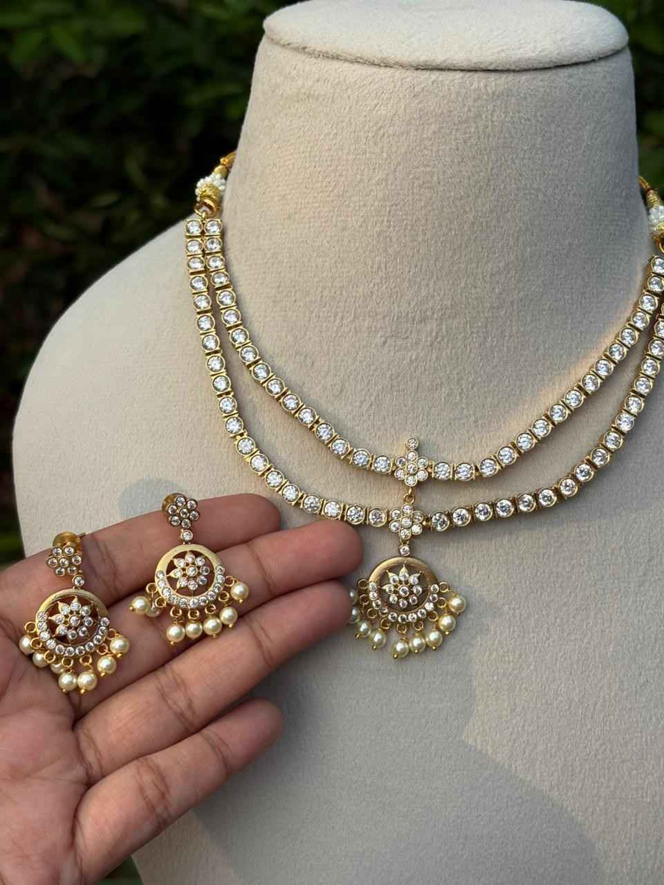 N0276 Double Layer AD White Stone Necklace