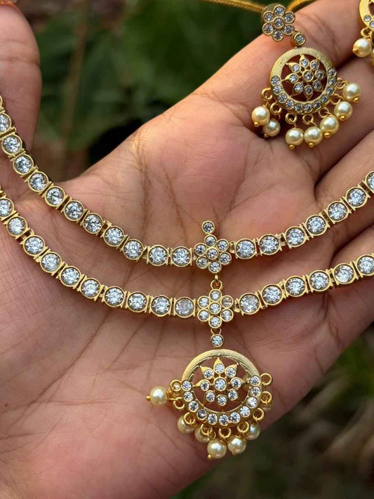 N0276 Double Layer AD White Stone Necklace
