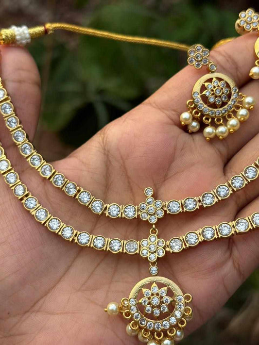 N0276 Double Layer AD White Stone Necklace