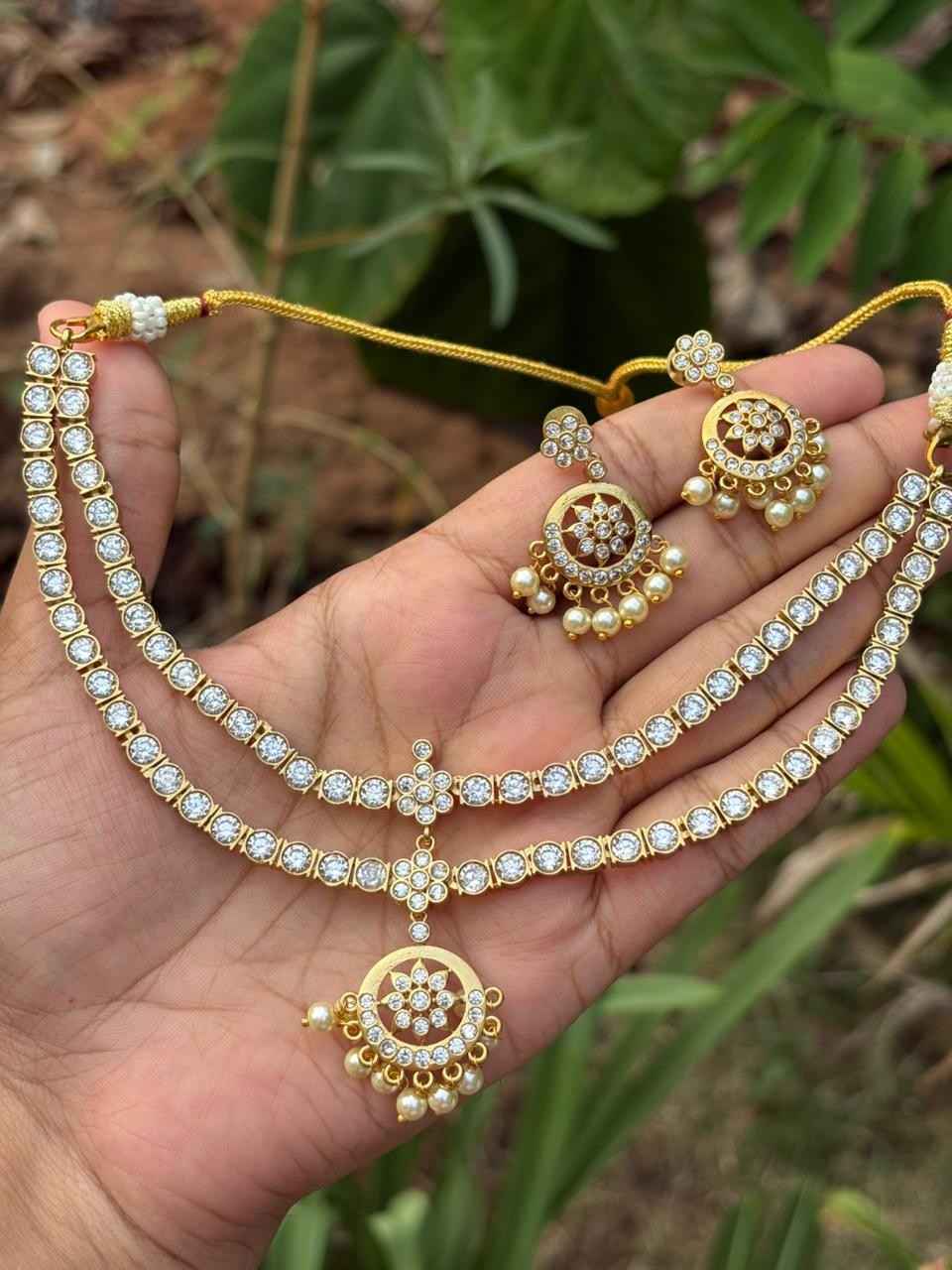 N0276 Double Layer AD White Stone Necklace