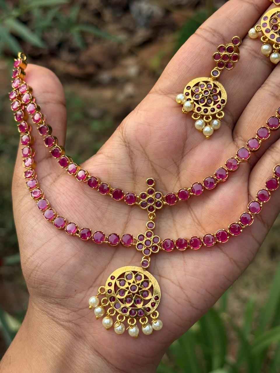 N0275 Double Layer Ruby Stone Necklace