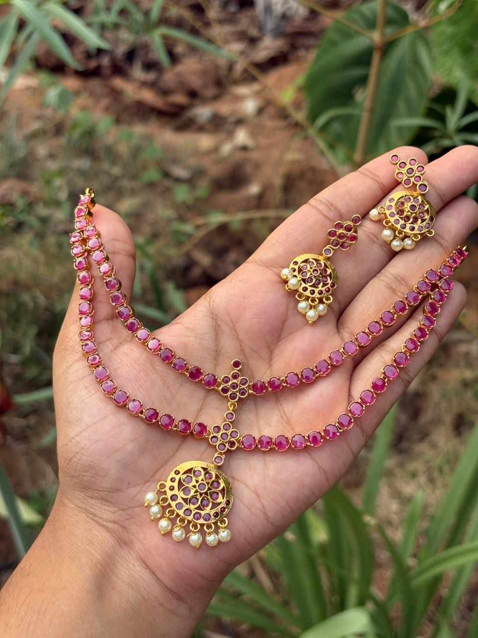 N0275 Double Layer Ruby Stone Necklace