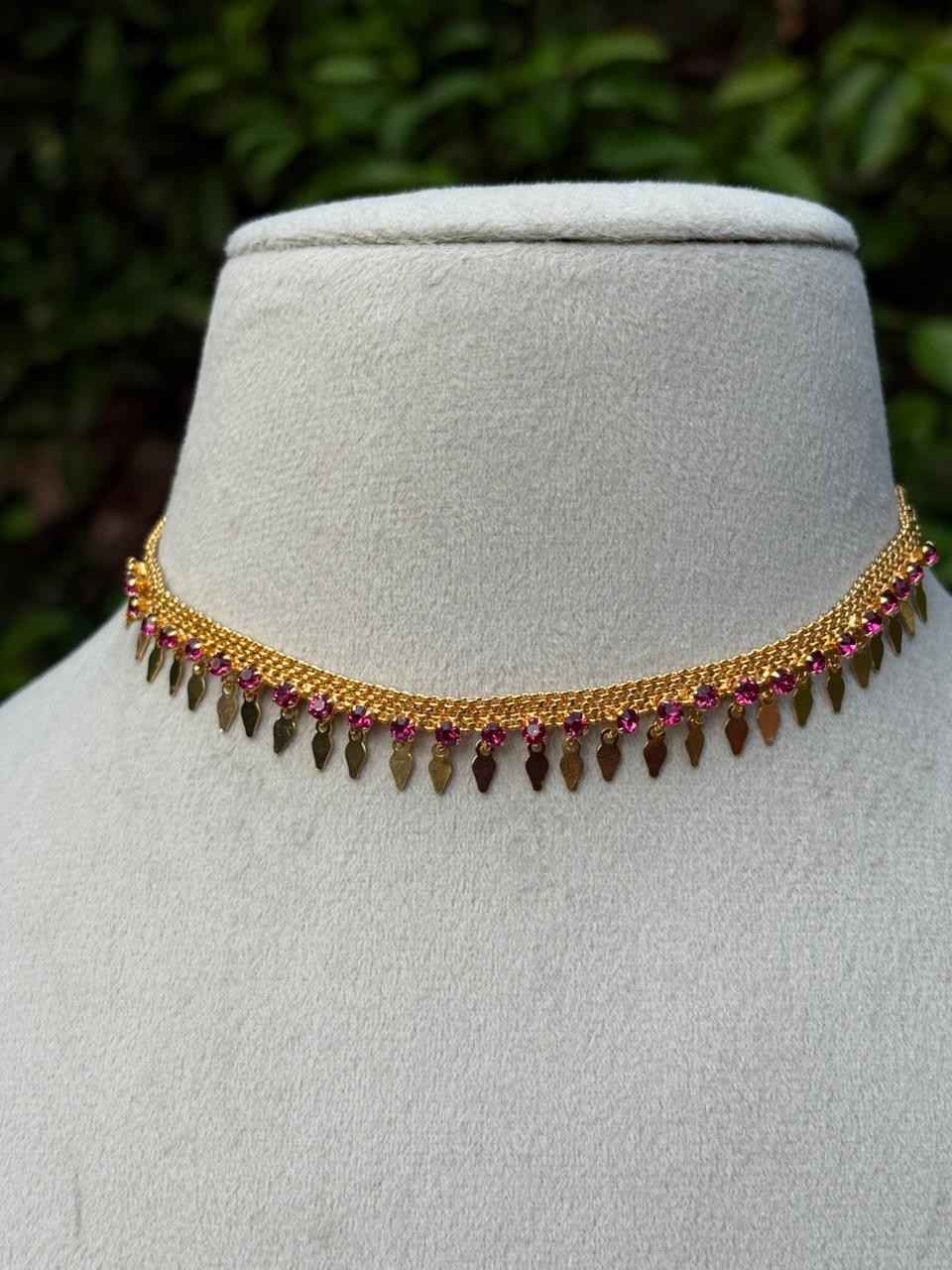 N0278 Ruby Stone Elakkathali Minimal Necklace