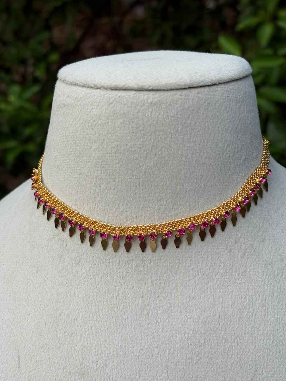 N0278 Ruby Stone Elakkathali Minimal Necklace