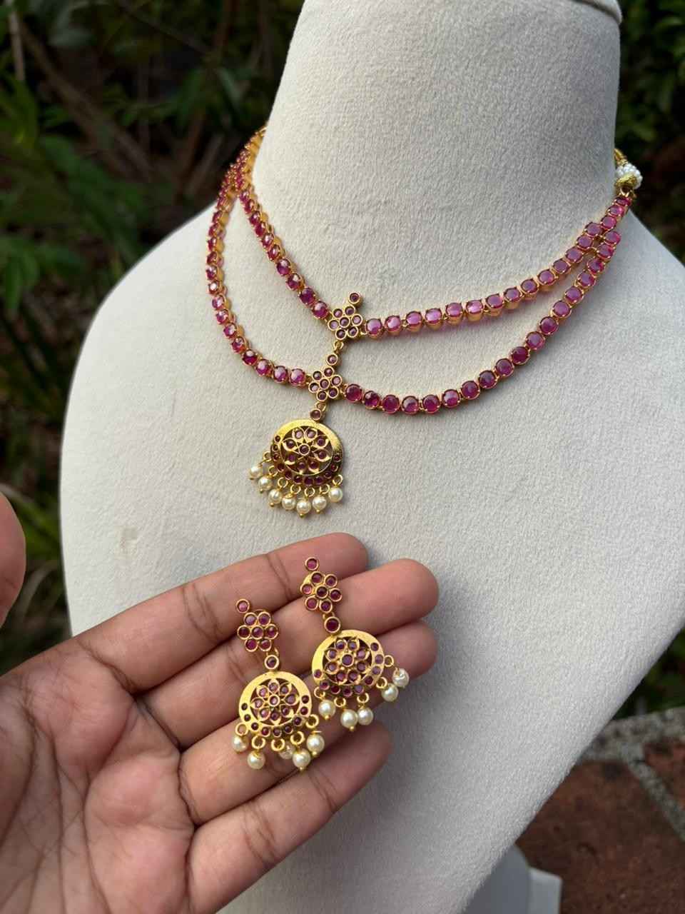 N0275 Double Layer Ruby Stone Necklace