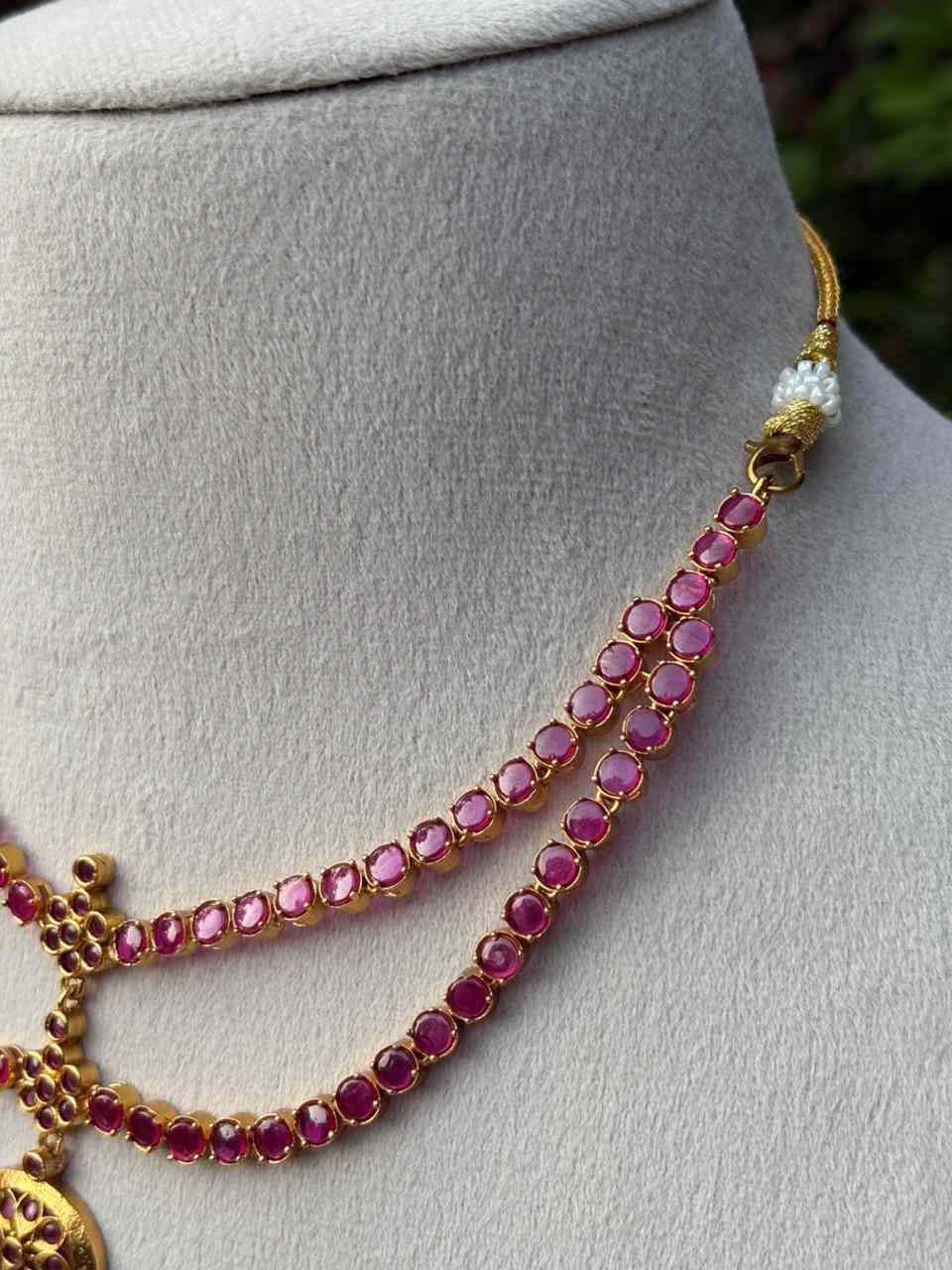 N0275 Double Layer Ruby Stone Necklace