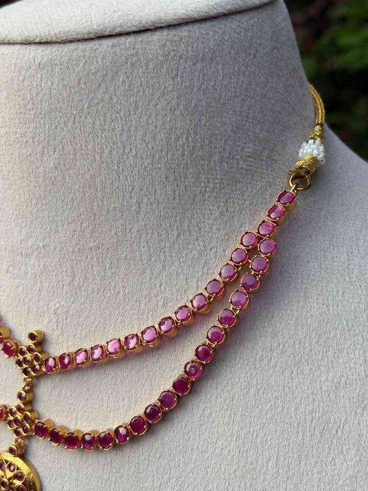 N0275 Double Layer Ruby Stone Necklace