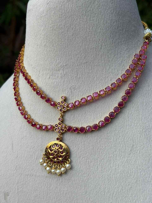 N0275 Double Layer Ruby Stone Necklace