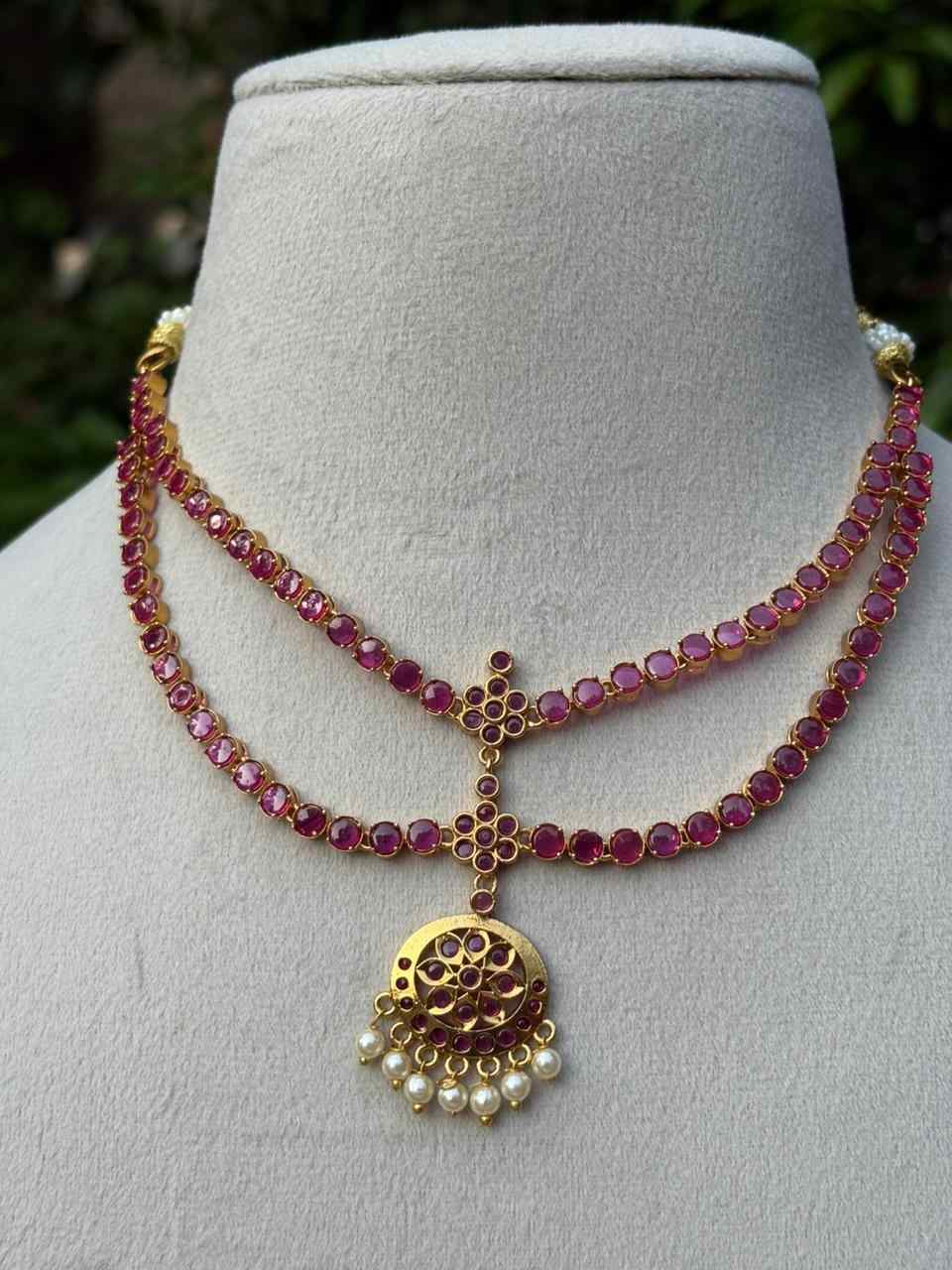 N0275 Double Layer Ruby Stone Necklace