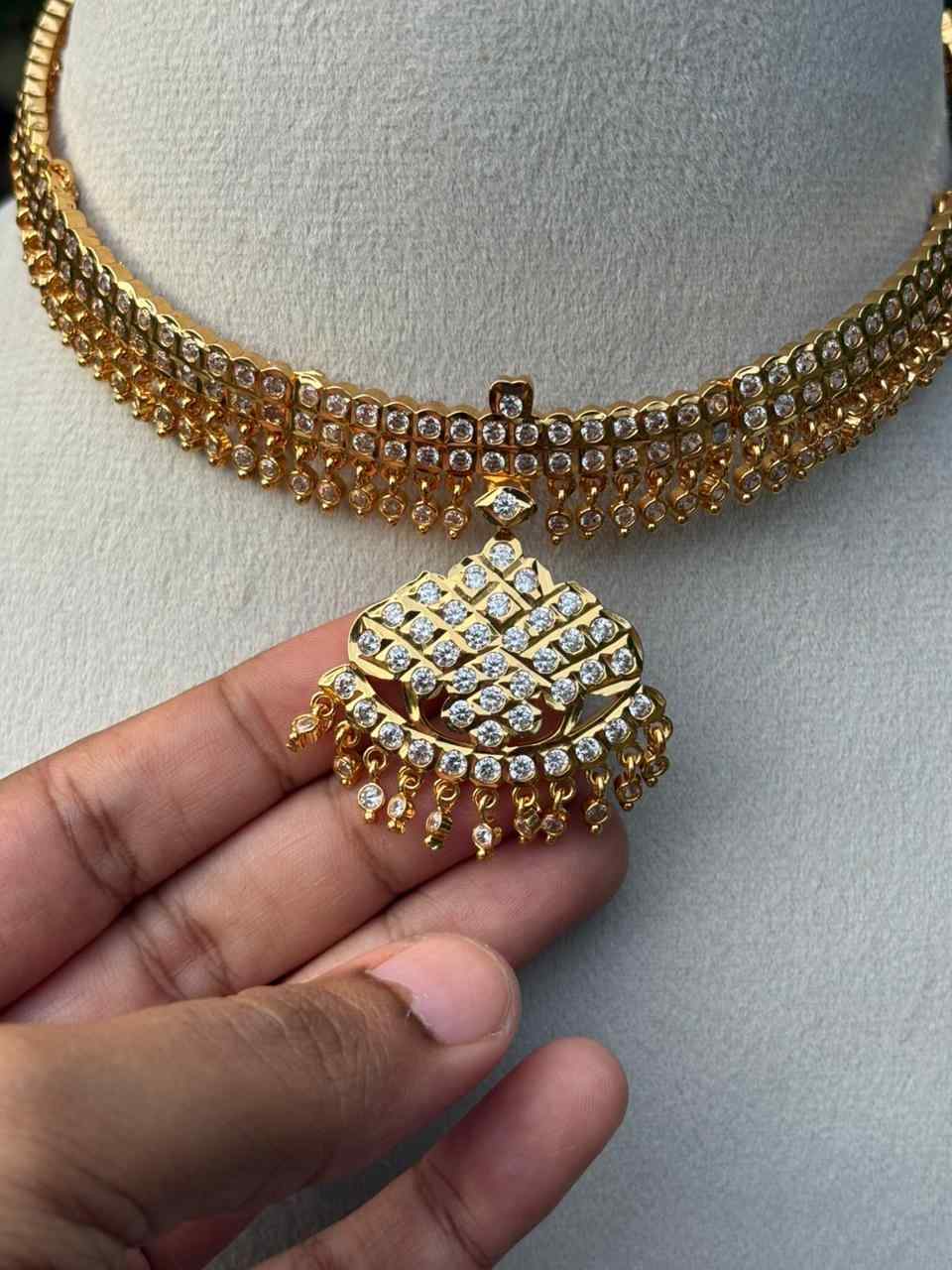 N0141  Premium Micro Plated 80's White AD Stone Attigai chocker