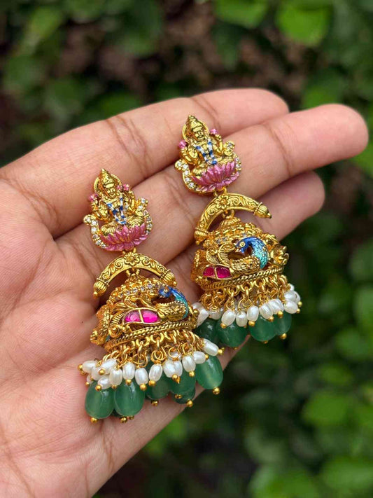 J0149 Lakshmi Jhumka with enamel Hand painted