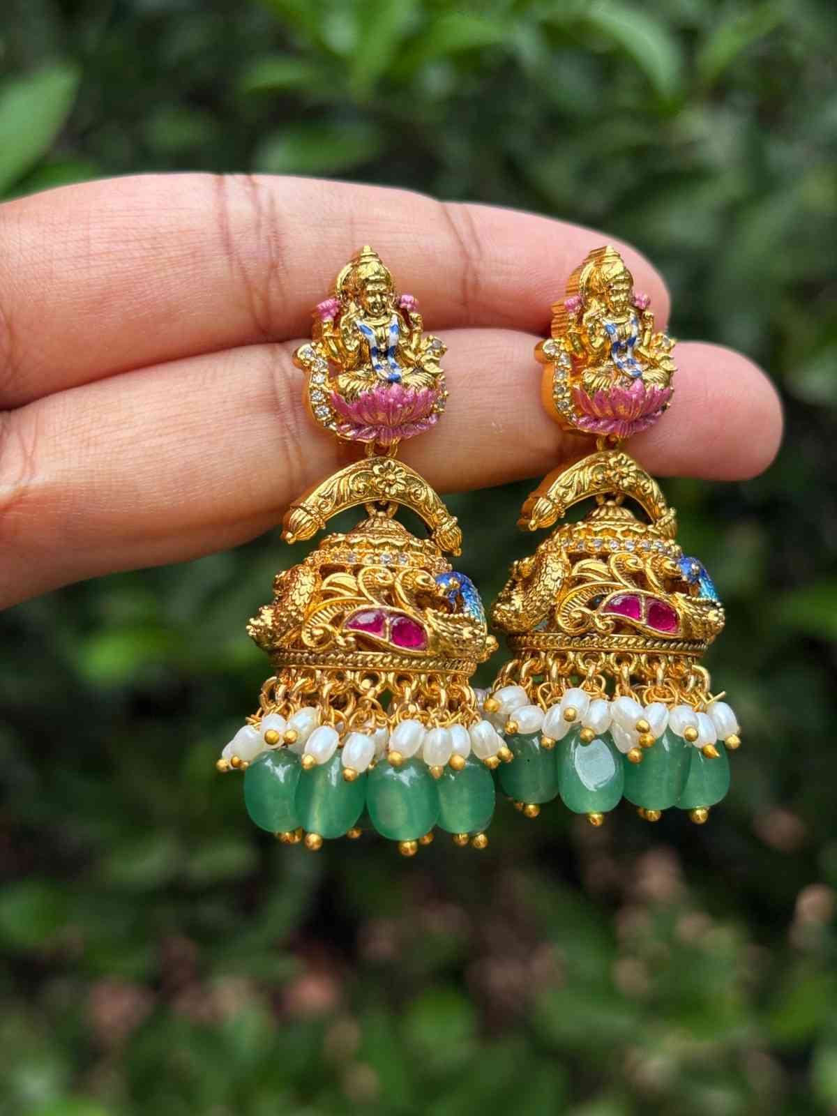 J0149 Lakshmi Jhumka with enamel Hand painted