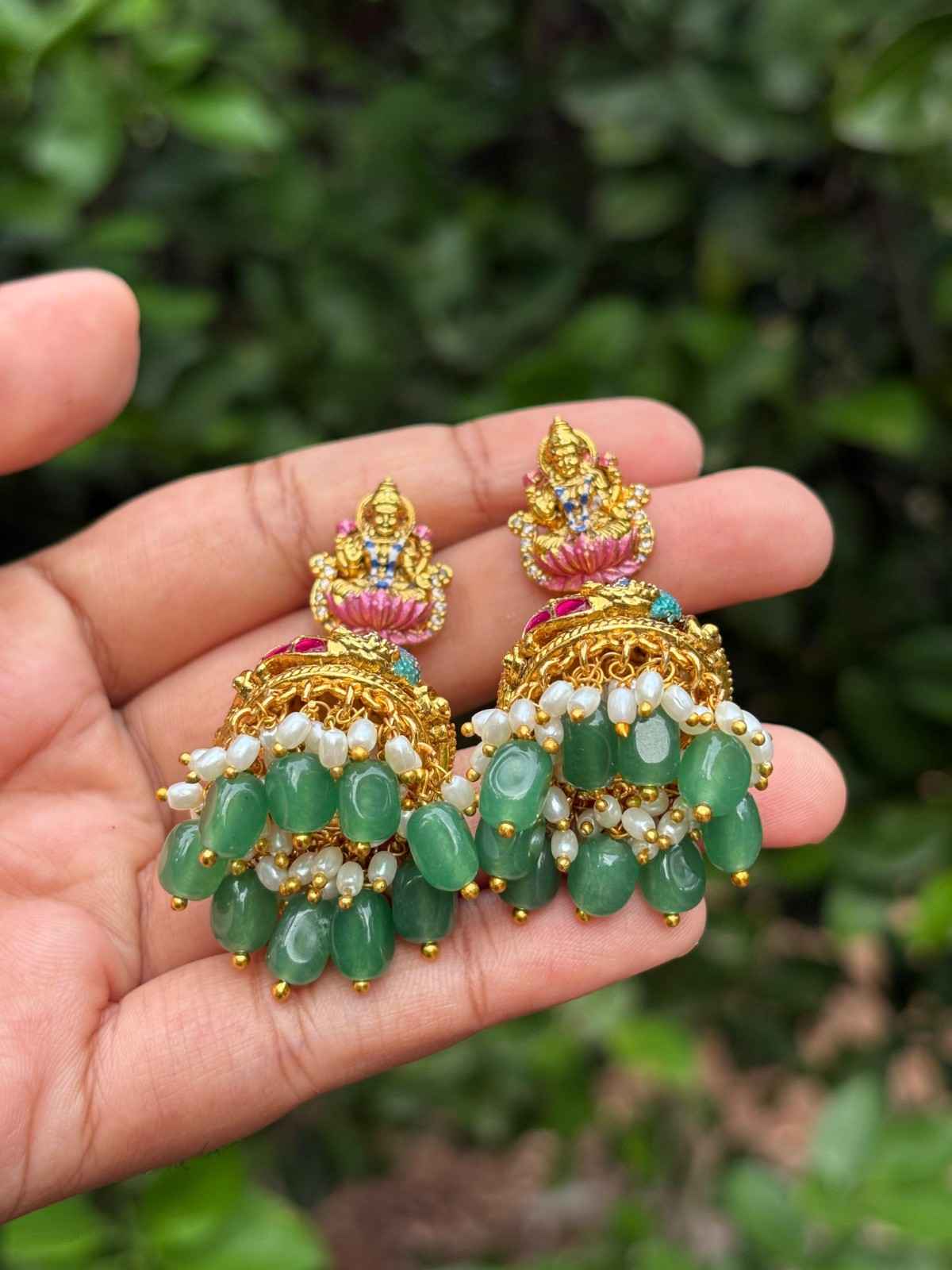 J0149 Lakshmi Jhumka with enamel Hand painted
