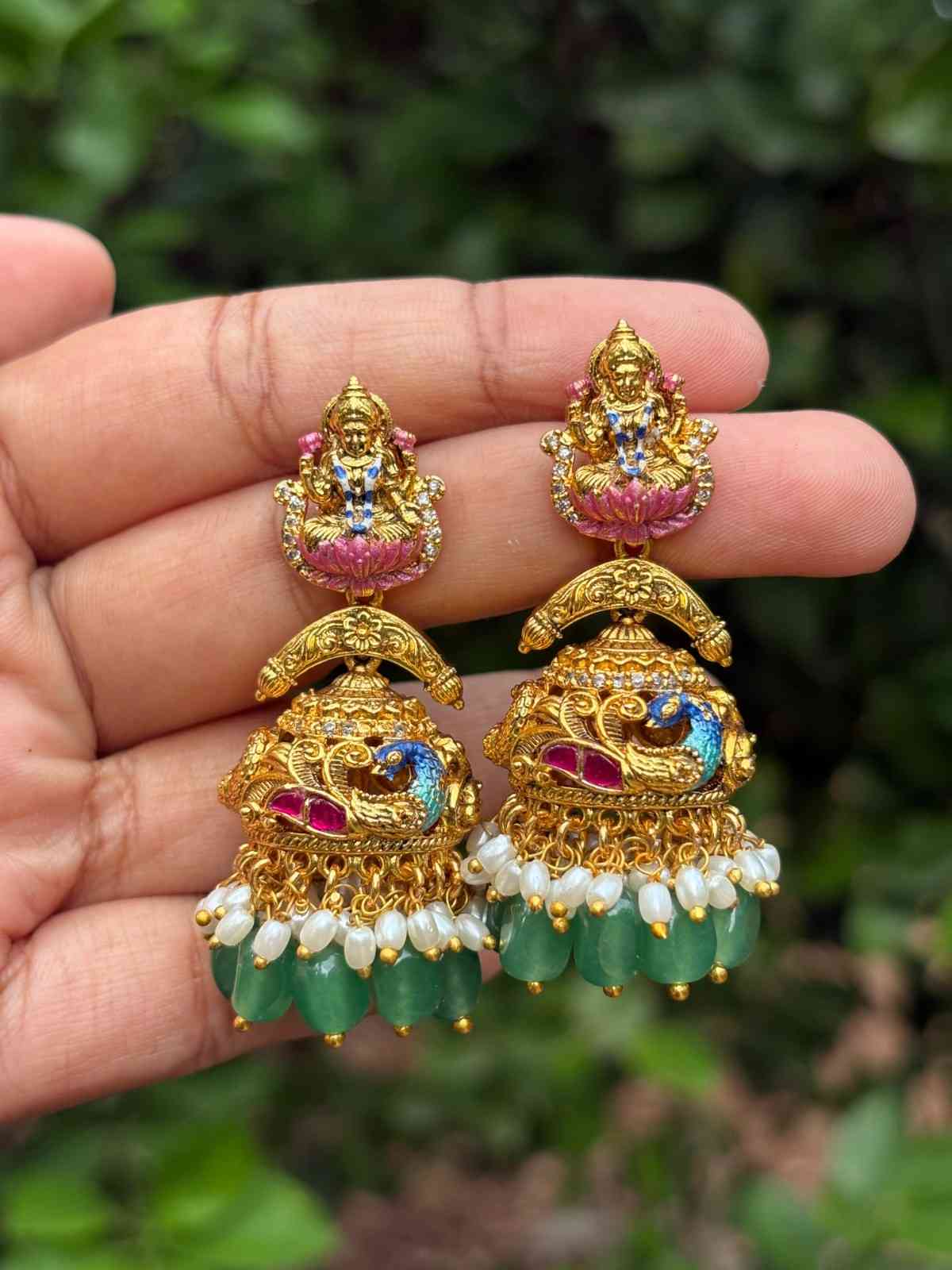 J0149 Lakshmi Jhumka with enamel Hand painted