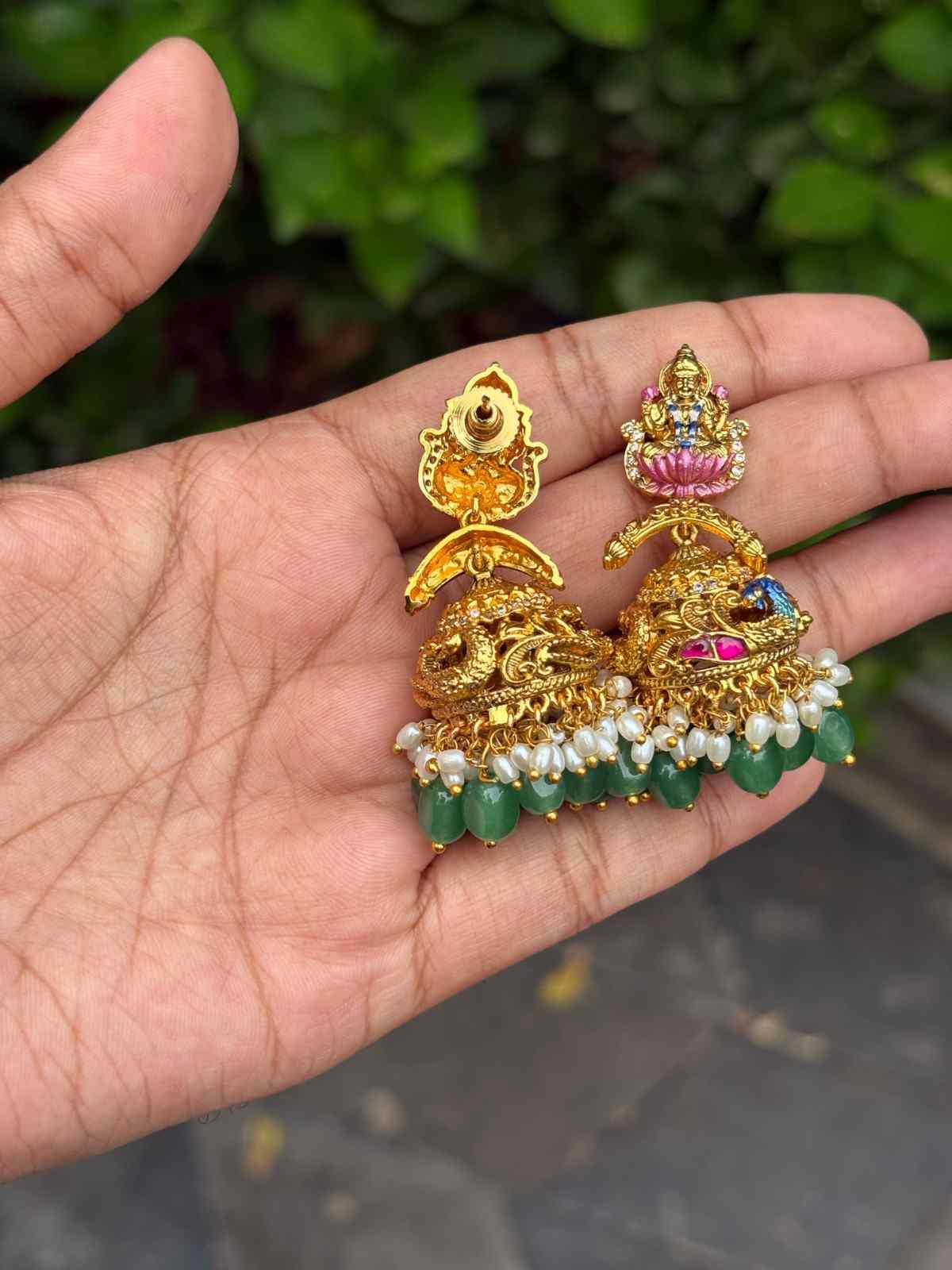 J0149 Lakshmi Jhumka with enamel Hand painted
