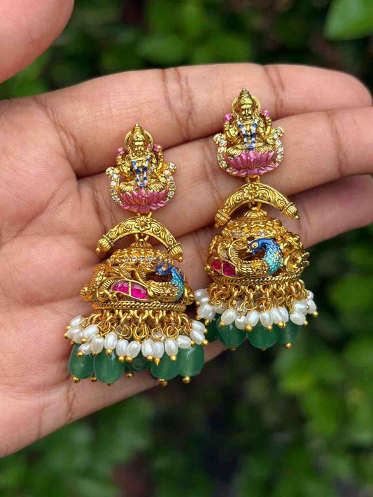 J0149 Lakshmi Jhumka with enamel Hand painted
