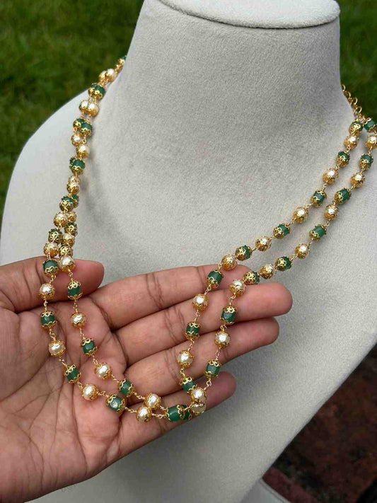 H0089 Pearl & Emerald Hydro Bead 2 layer Middle length chain