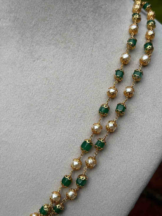 H0089 Pearl & Emerald Hydro Bead 2 layer Middle length chain