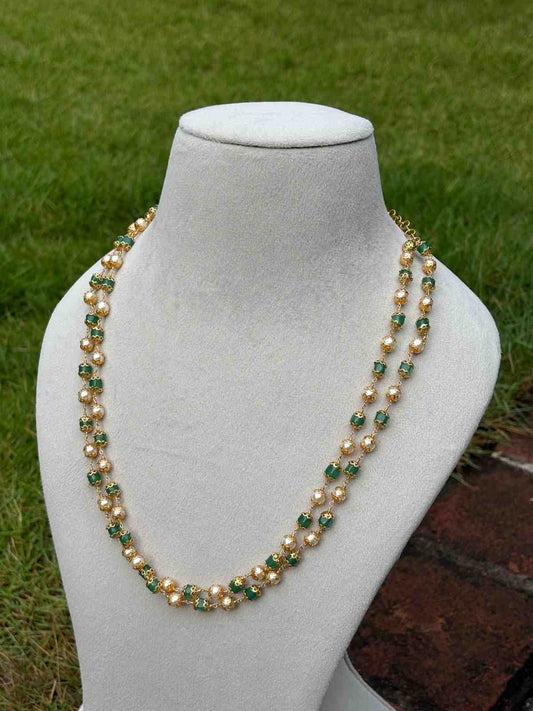H0089 Pearl & Emerald Hydro Bead 2 layer Middle length chain