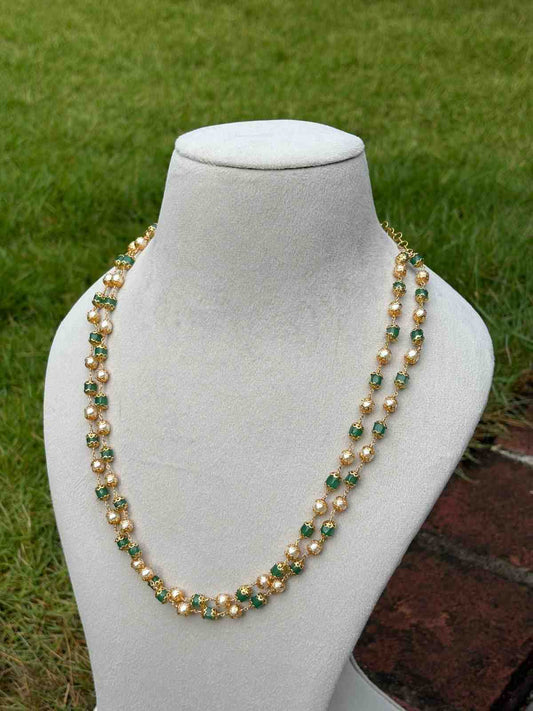 H0089 Pearl & Emerald Hydro Bead 2 layer Middle length chain
