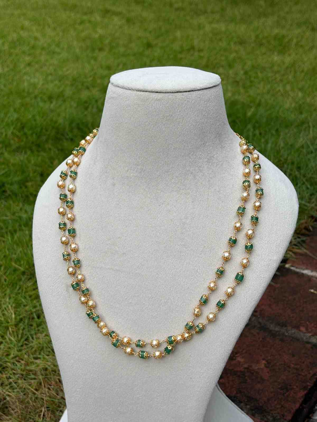 H0089 Pearl & Emerald Hydro Bead 2 layer Middle length chain