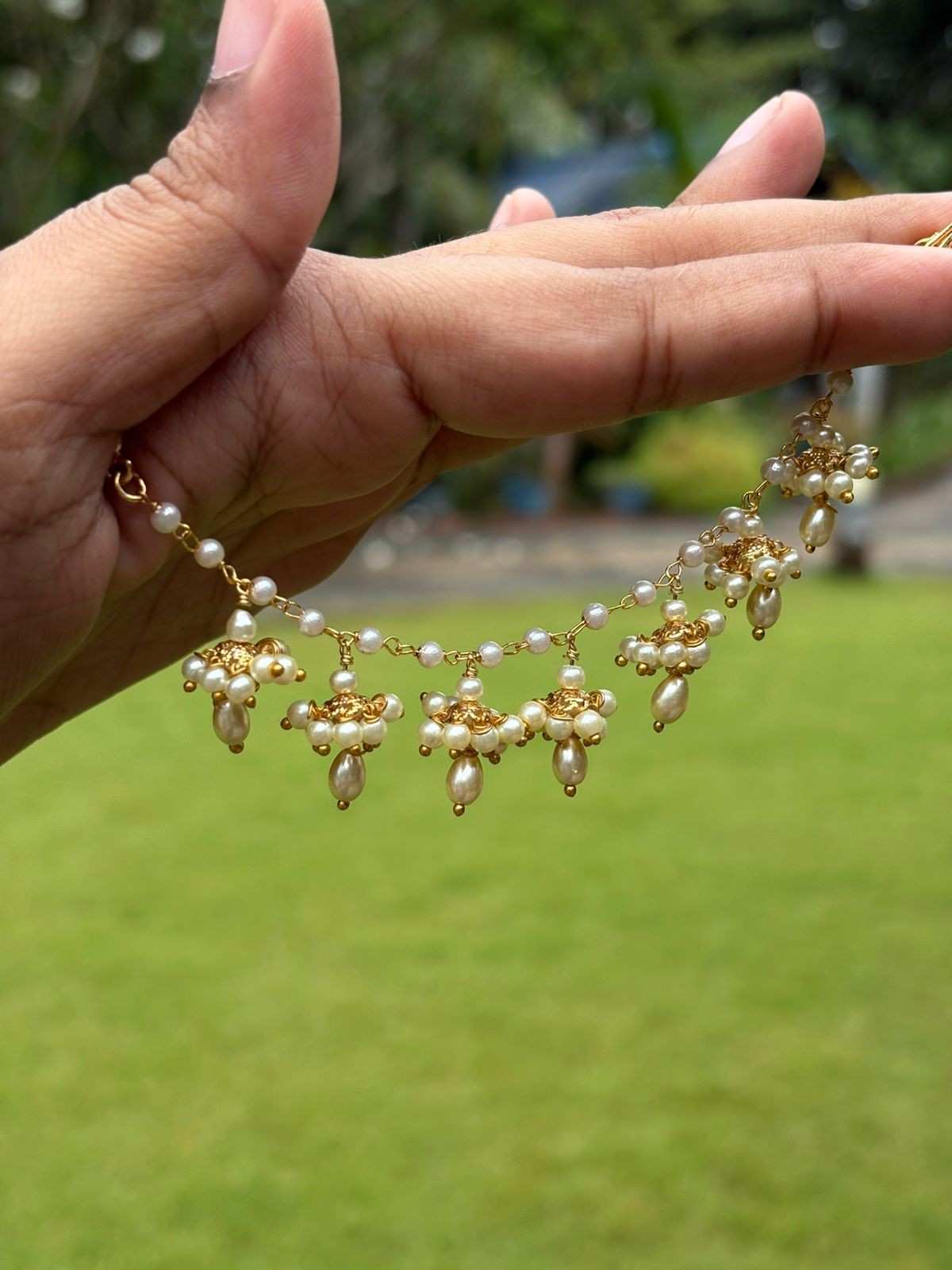 J0174 Pearl Jhumka EarChain only