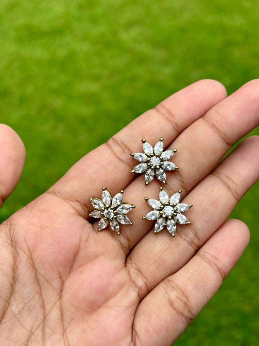 HA065 set of 3 Floral Stone Hair Pins