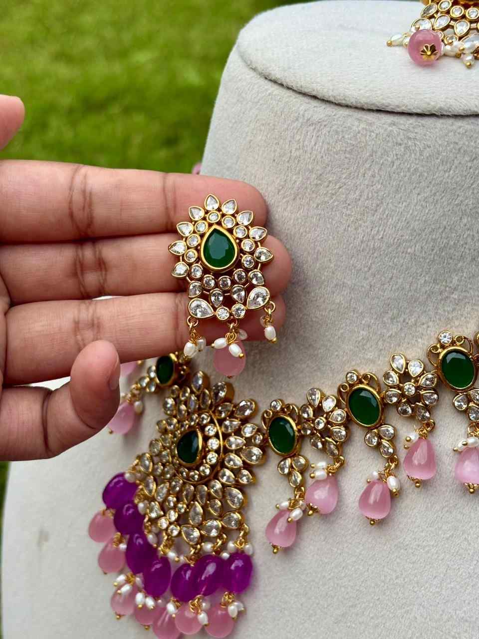N0293 Premium Quality Unique Pastel Bead Uncut diamond Necklace