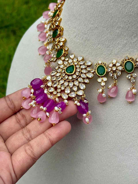 N0293 Premium Quality Unique Pastel Bead Uncut diamond Necklace