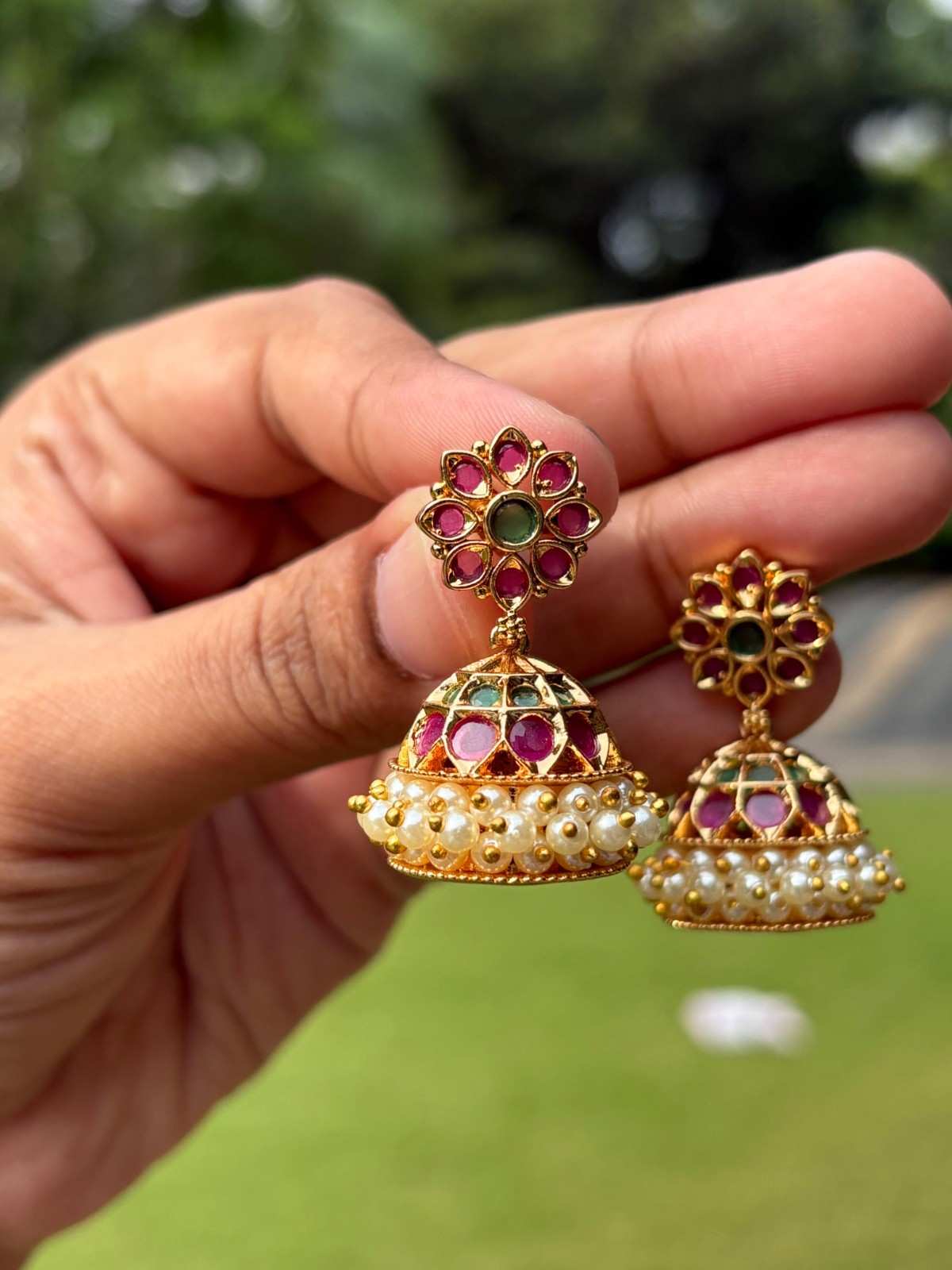 J0163 Traditional Ruby Jhumka Medium Size