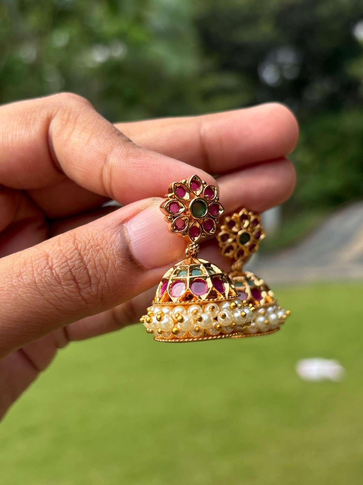 J0163 Traditional Ruby Jhumka Medium Size