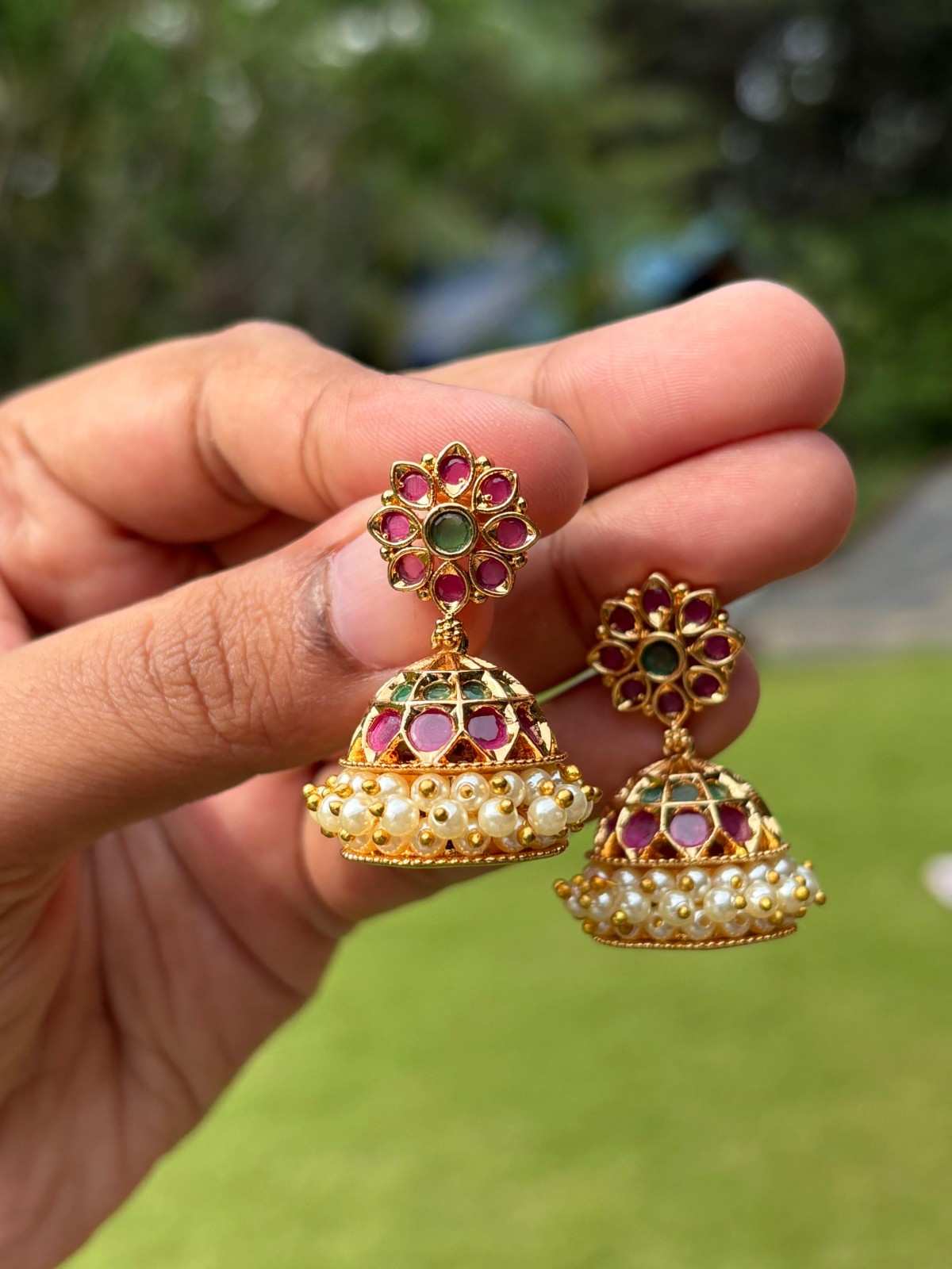 J0163 Traditional Ruby Jhumka Medium Size