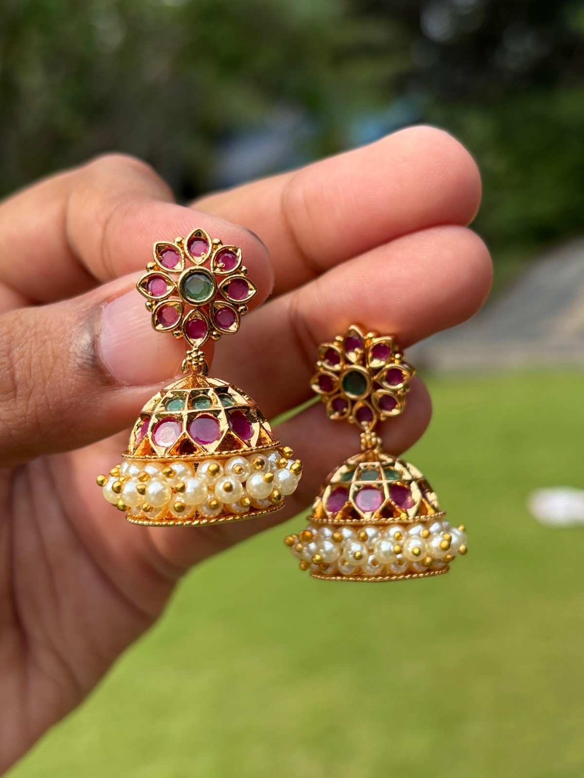 J0163 Traditional Ruby Jhumka Medium Size