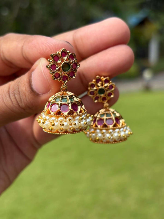 J0163 Traditional Ruby Jhumka Medium Size